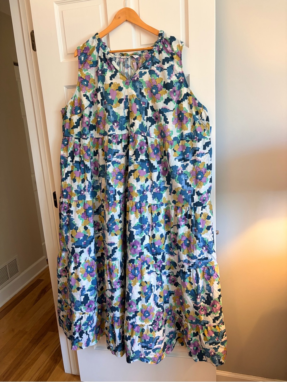 Sonoma Cotton Multi-colored Floral Sleeveless Tiered Maxi Dress
